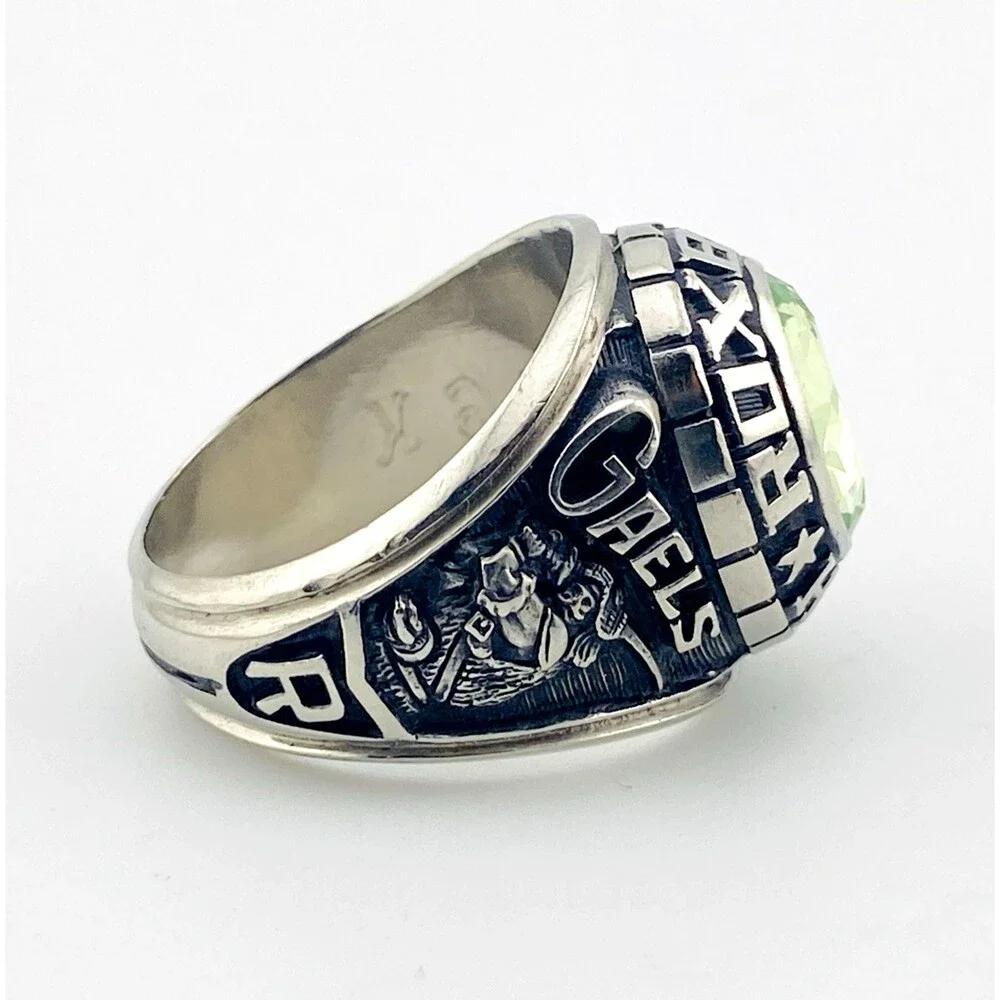 Roxbury High Men’s School Ring Green Stone 1983 Sz 9 Jostens LTM Gaels Tennis